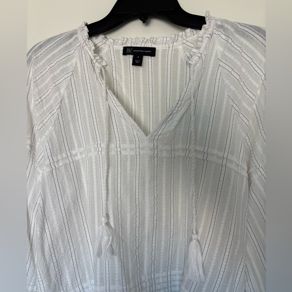 INC White Textured Blouse, Small - Picture 4 of 6